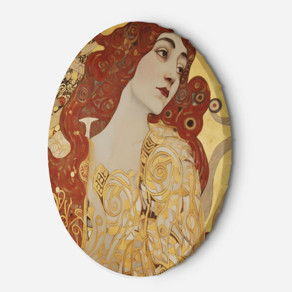 Leinwandbild rund Frau mit langem Haar – G. Klimt 80x80 Feeby Orange bild für die wand bereit zum aufhängen