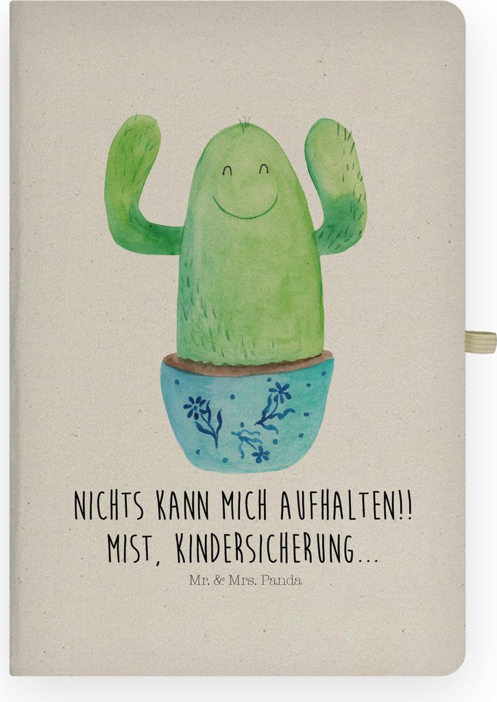 Mr. & Mrs. Panda Tagebuch Kaktus Happy - Transparent - Geschenk, Spruch, Ausbildung, kariertes notizbuch, Familie, Skizzenbuch, a4, Motivation, Kak...