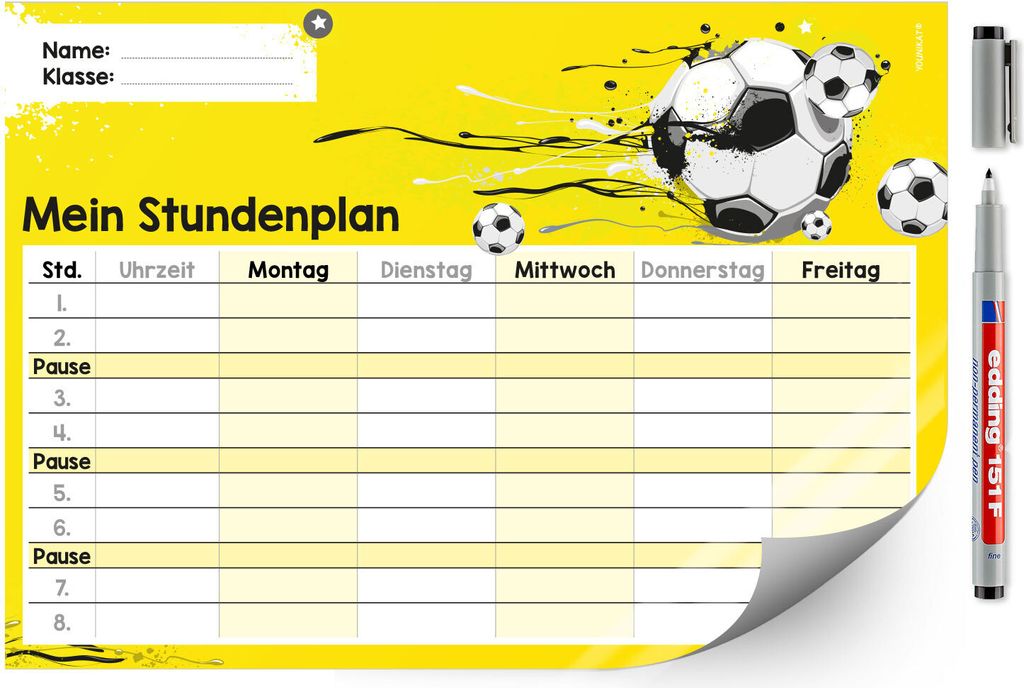 Fußball Stundenplan abwischbar I DIN A4 I Rückseite Produktbild 