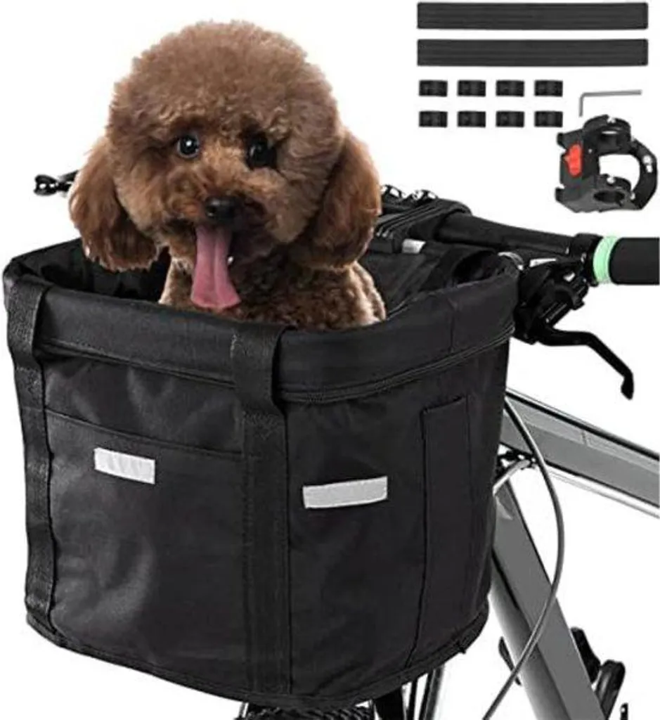 Panier vélo chien noir robuste à fixation rapide et grille de sécurité