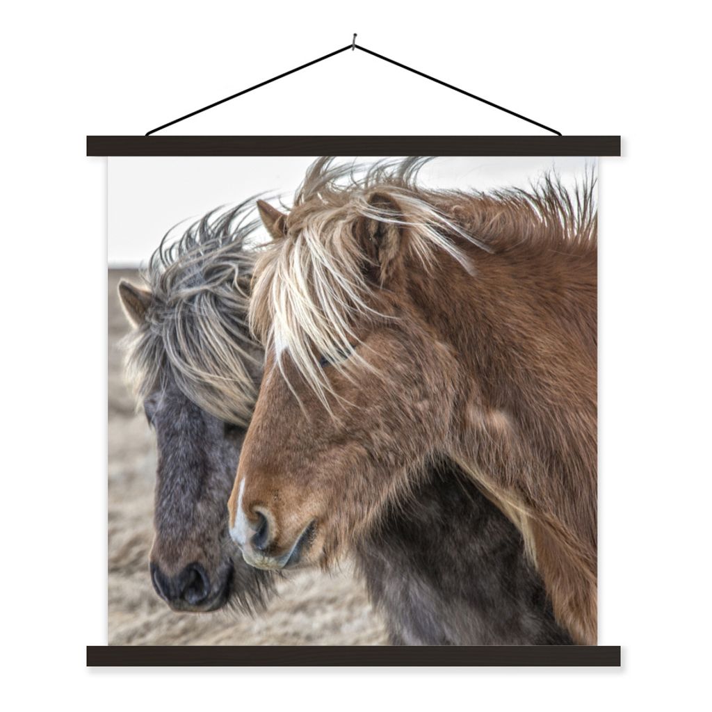 MuchoWow Textilposter Pferde - Natur - Makro 120x120 cm mit schwarzem Rahmen - Aufhängungsset
