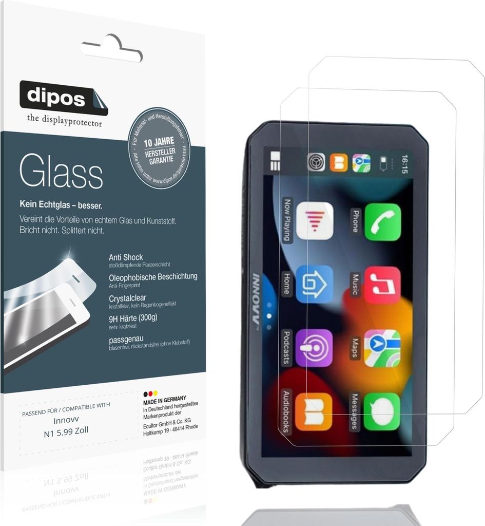 2x Schutzfolie für Innovv N1 5.99 Zoll - Anti-Shock 9H Folie dipos Glass Kunststoffglas