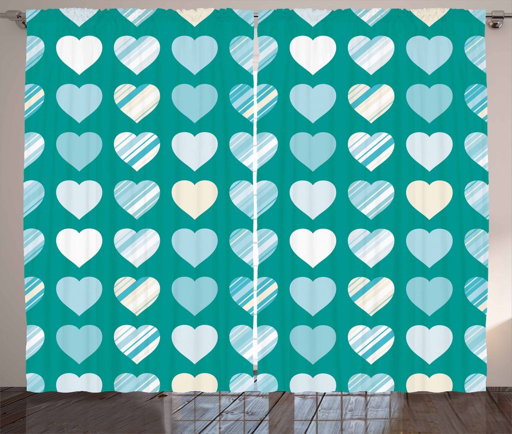 ABAKUHAUS Valentinstag Rustikaler Gardine, Herz, Schlafzimmer Kräuselband Vorhang mit Schlaufen und Haken, 280 x 175 cm, Seafoam Creme Grün