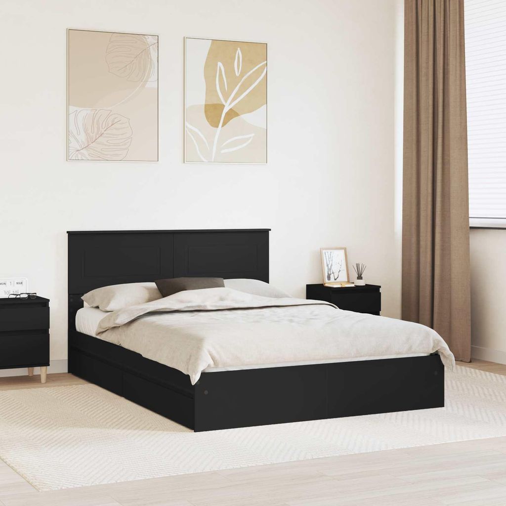 Maison Exclusive - Aufbewahrungsbett Schwarz 150 x 200 cm Holzwerkstoff