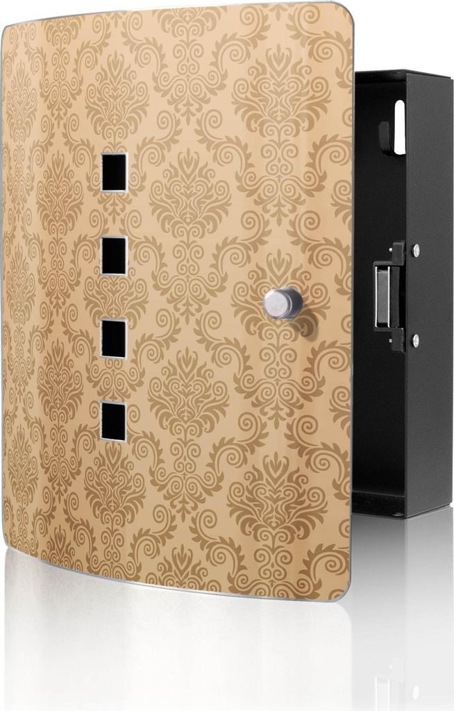banjado Design Schlüsselkasten aus Edelstahl für 10 Schlüssel, Schlüsselschrank 24 x 21,5 x 7cm groß mit Magnetverschluss, Tapete Beige [BWSK ...
