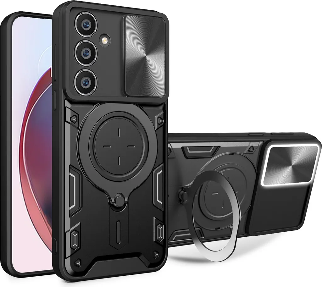 Custodia Samsung Galaxy A05S Nera con Supporto ad Anello e Copri Fotocamera