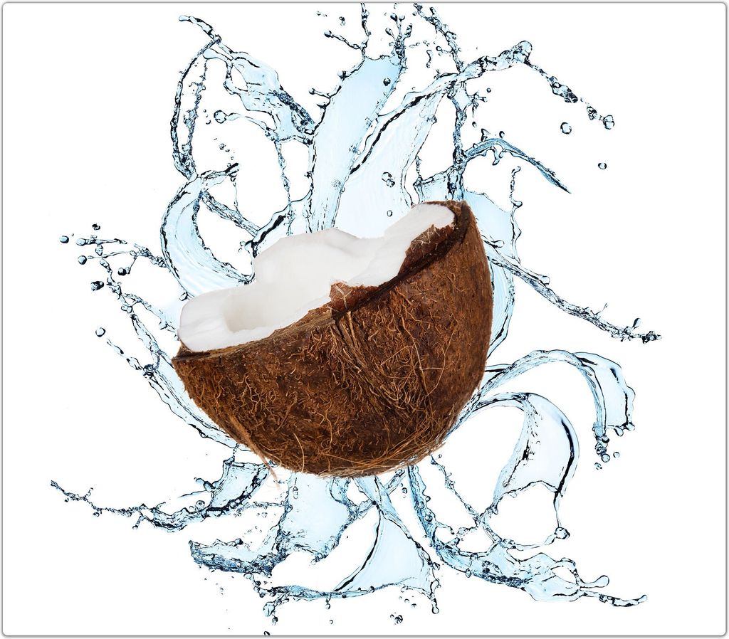 Spritzschutz Herdabdeckplatte Schneidebrett aus Glas Kokosnüsse mit Wassersplash 1-Teilig (60x52cm)