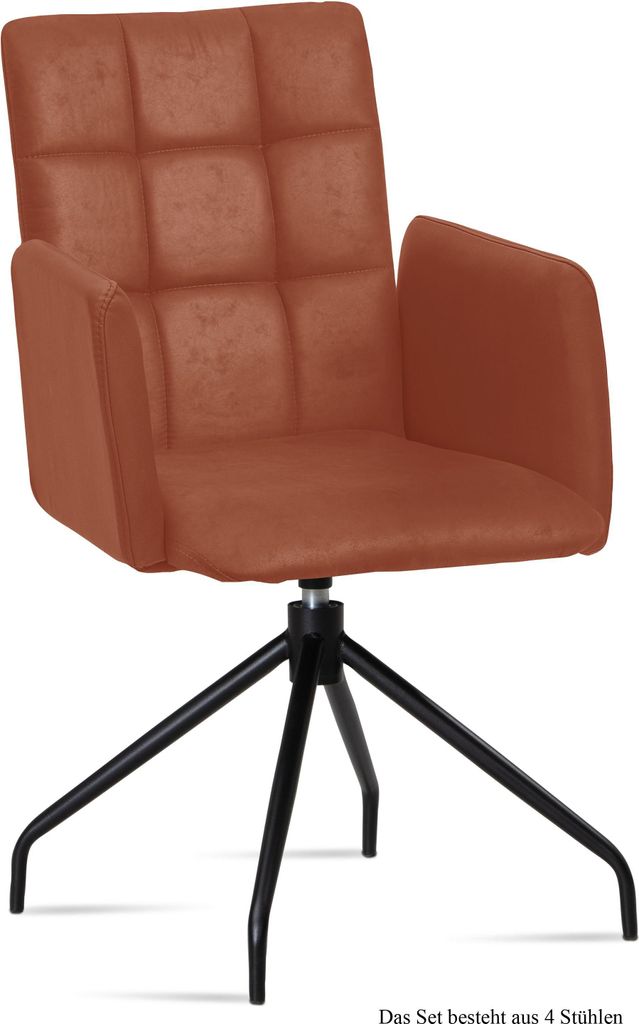 Armlehnstuhl drehbar (4er-Set) Dollie 52x91x60 Schwarz/Cognac