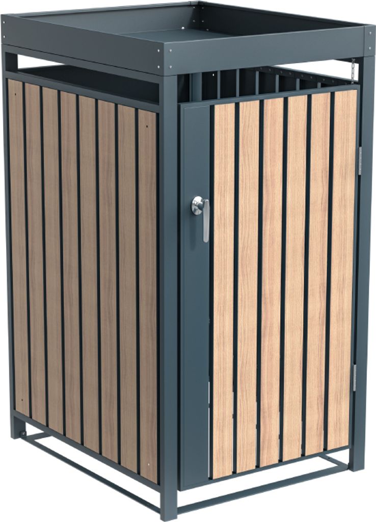 Westmann Metall Mülltonnenbox Planta 1x240 L Anthrazit/Holzoptik 84x68x124 cm