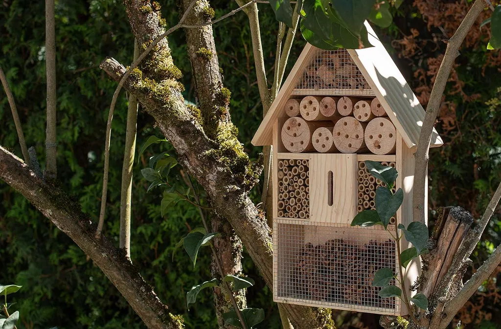 Grand nichoir à insectes en bois véritable pour abeilles et papillons