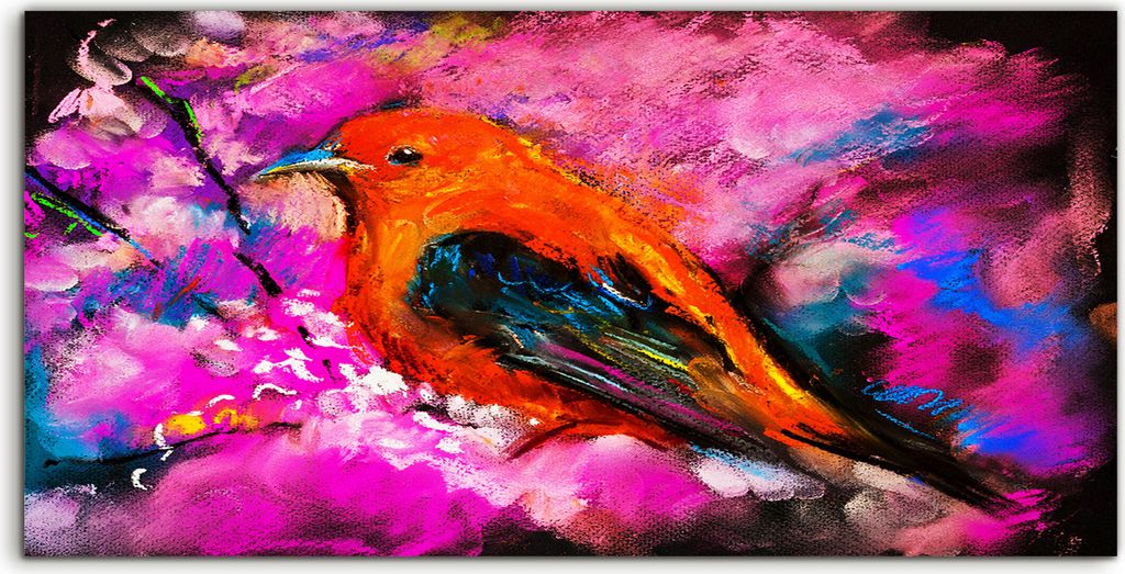 Coloray - Glasbild - 120x60 cm - Wandbild - Glasbilder - Modernes Gemälde eines roten Vogels