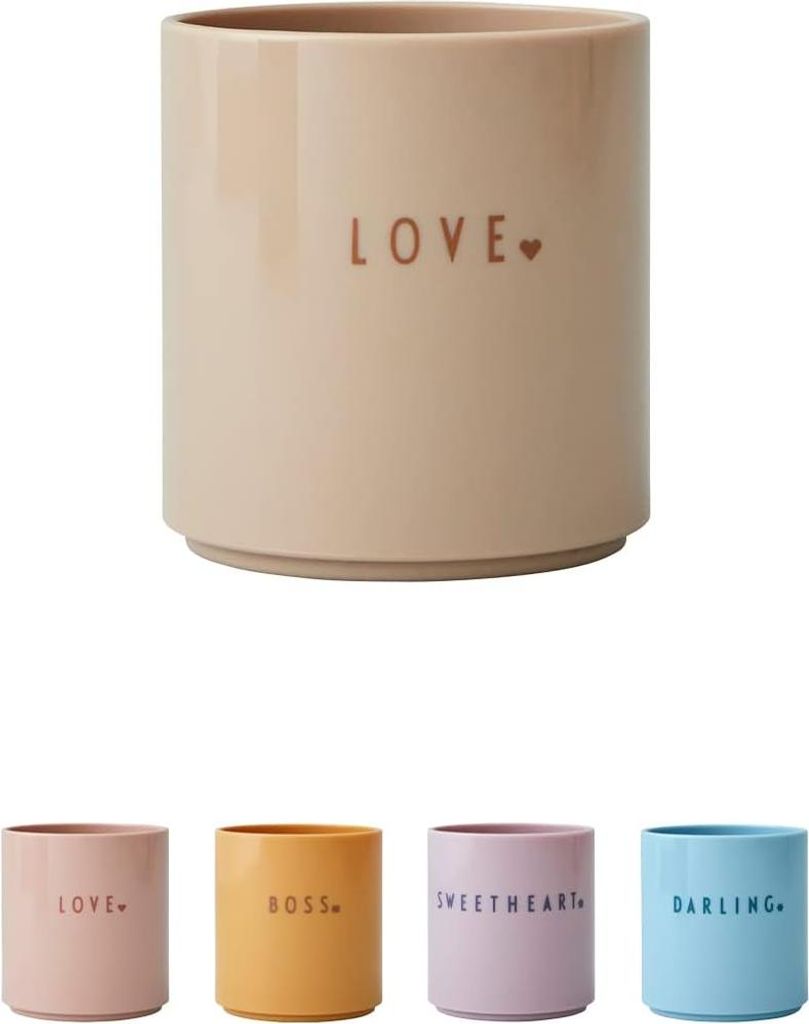 Tritan Trinkbecher für Babys und Kinder, MINI LOVE (beige) - BPA-frei und BPS-frei, süßes Design, auslaufsicher, spülmaschinenfest