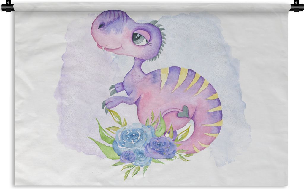 MuchoWow Wandteppich Wandbehang Dinosaurier - Kinderzimmer - Lila - Mädchen - Kinder 150x100 cm Tapisserie Dekoration Wandtuch - Waschbar - Tapi...