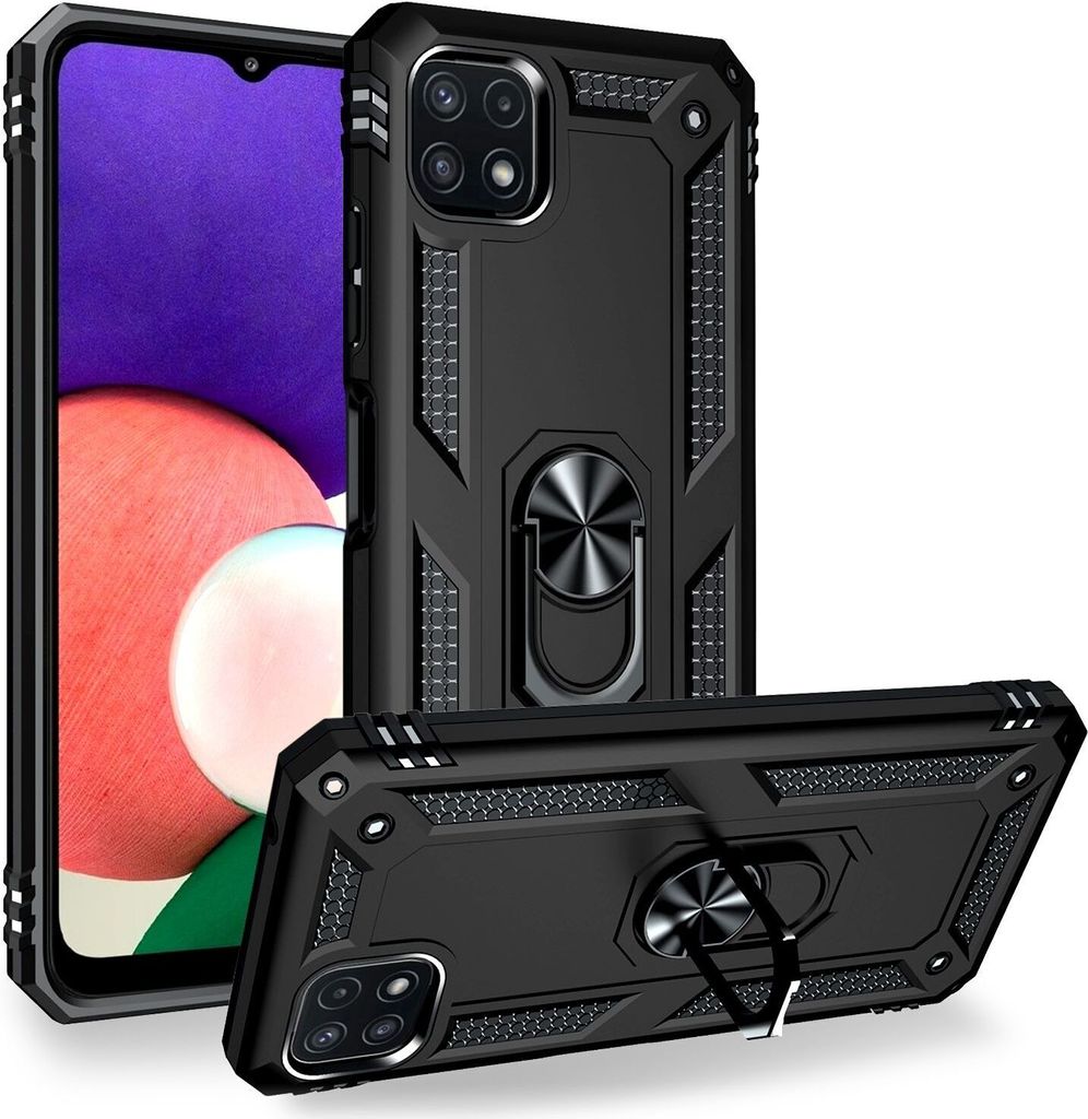 NALIA Military-Style Ringhülle für Samsung Galaxy A22 5G, Extrem Schützend Robust Schwarz