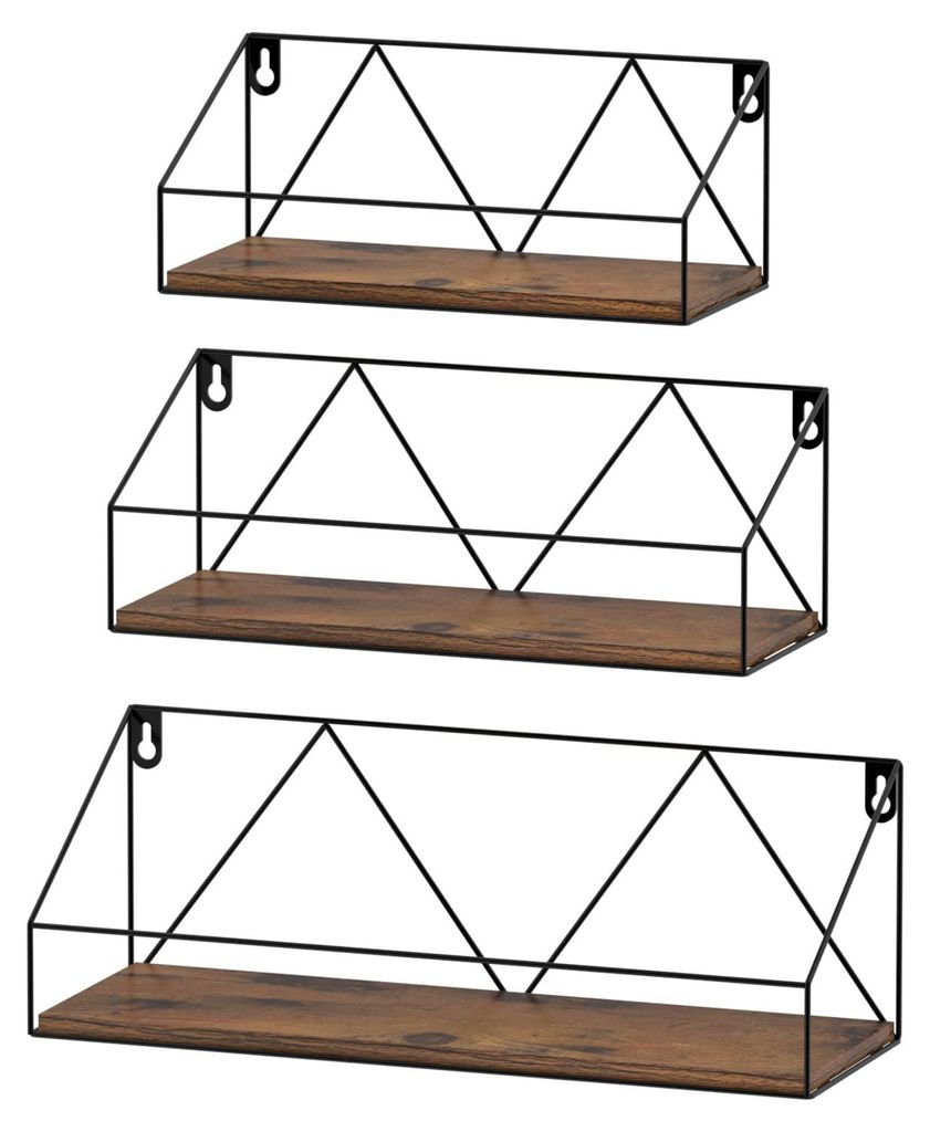 Set aus 3 Wandregalen, Wandregale aus Holz mit Metallrahmen, geeignet für Küchen, Badezimmer, Wohnzimmer und Büros.
