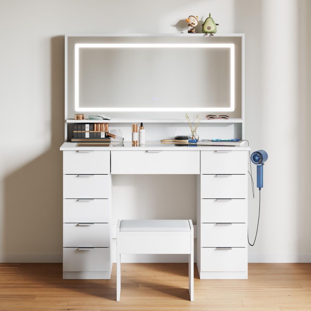 Mondeer Schminktisch mit Hocker, 3-Stufen LED-Spiegel, 11 Produktbild 
