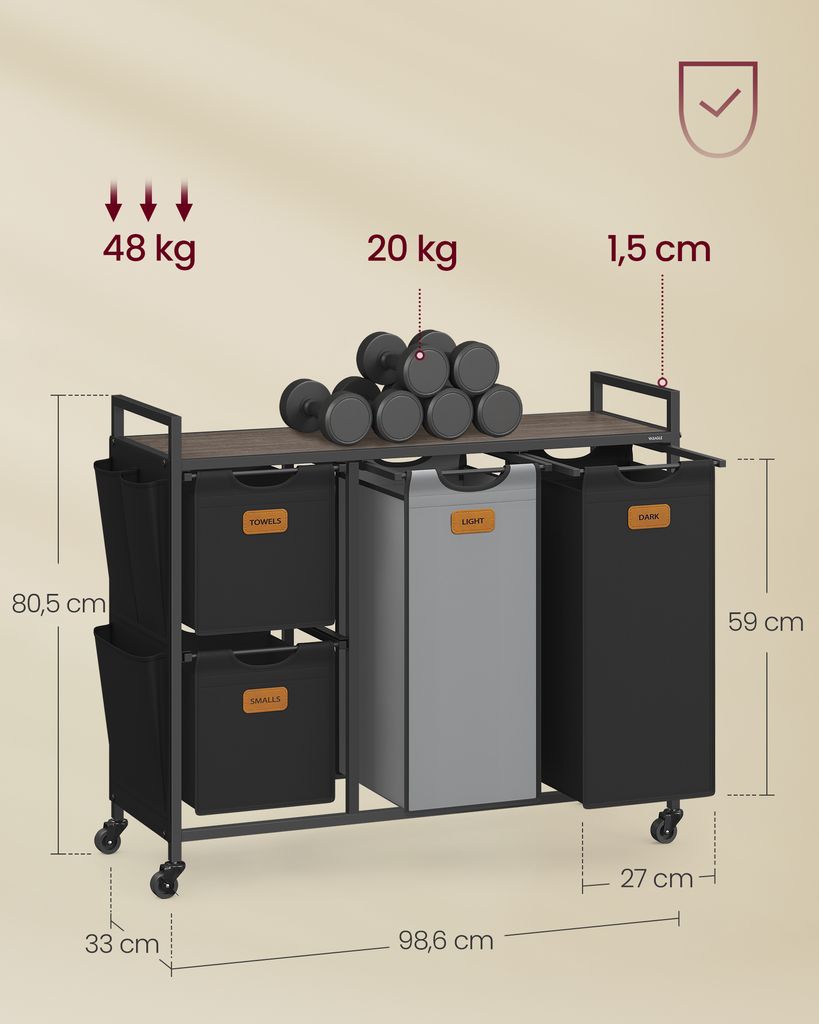 VASAGLE koš na prádlo se 4 přihrádkami, sběrač prádla 150 Obrázek produktu 7