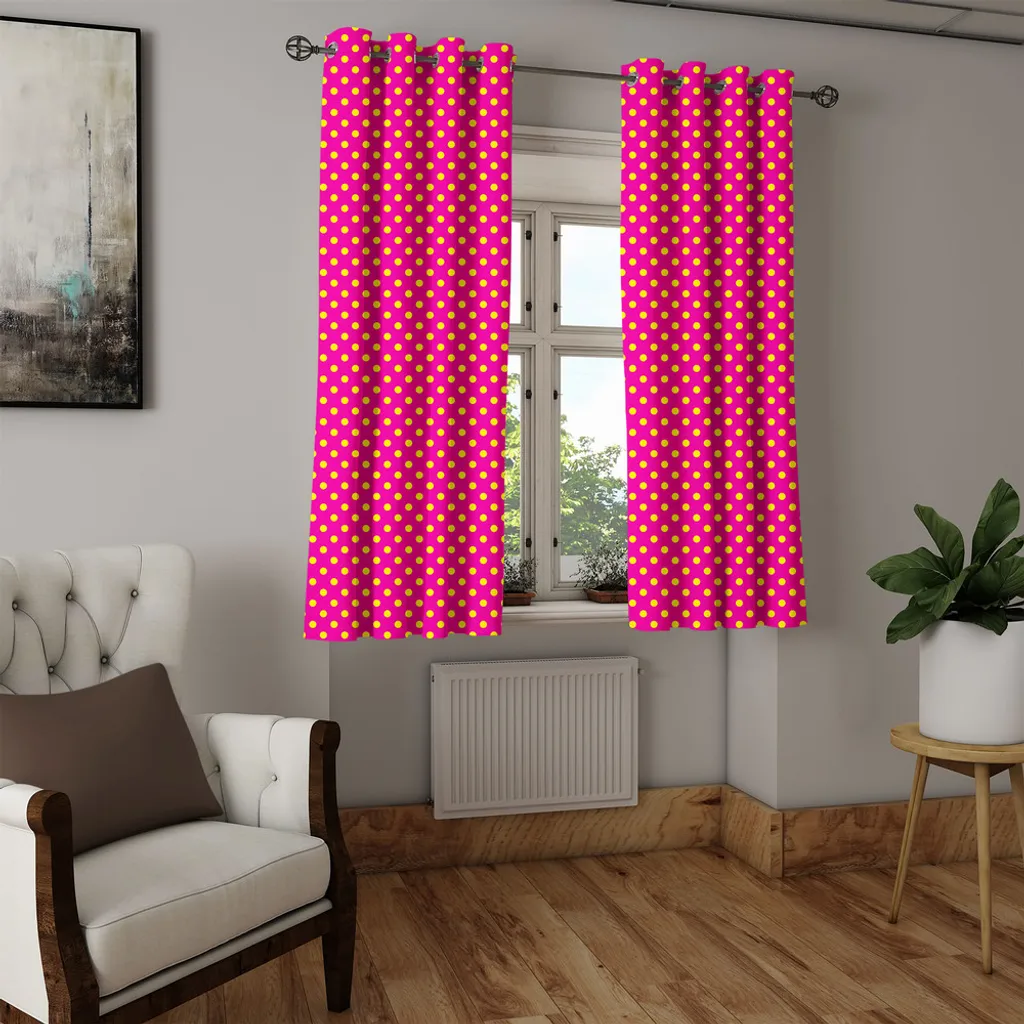 Rideau rétro structuré design classique rose et jaune avec œillets