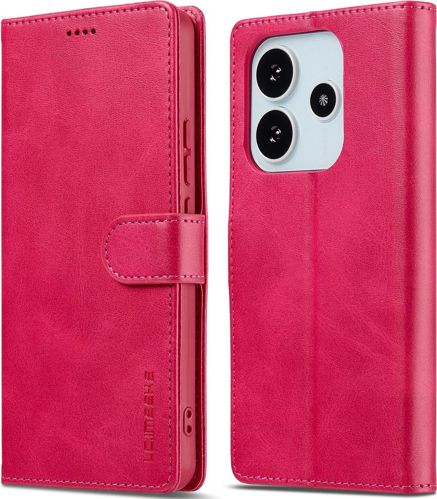 Hülle für Xiaomi Redmi Note 14 4G, Klapphüllen Brieftasche Leder Magnetverschluss Ständer Schutzhülle Rosa