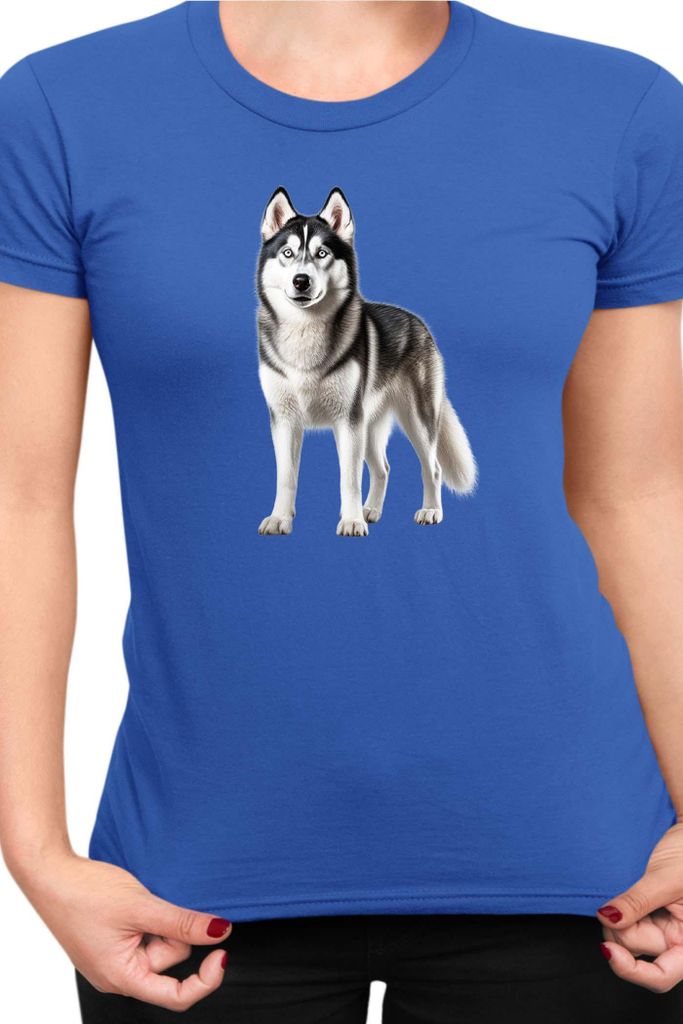 Damen T-Shirt Dogs Breeds Siberian Husky Dog Breed 005, Lady S / Blau
