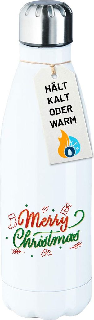 Huuraa Trinkflasche Merry Christmas Grün Rot 500ml White Edelstahl Wasserflasche Trinkflasche Geschenkidee