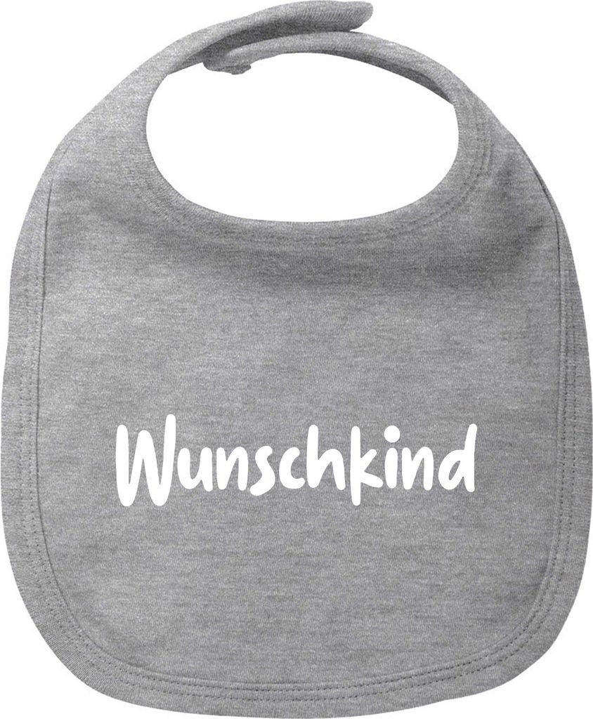 Huuraa Baby Lätzchen Wunschkind Schriftzug Heather Grey Klettverschluss Baumwolle Latz Geschenkidee