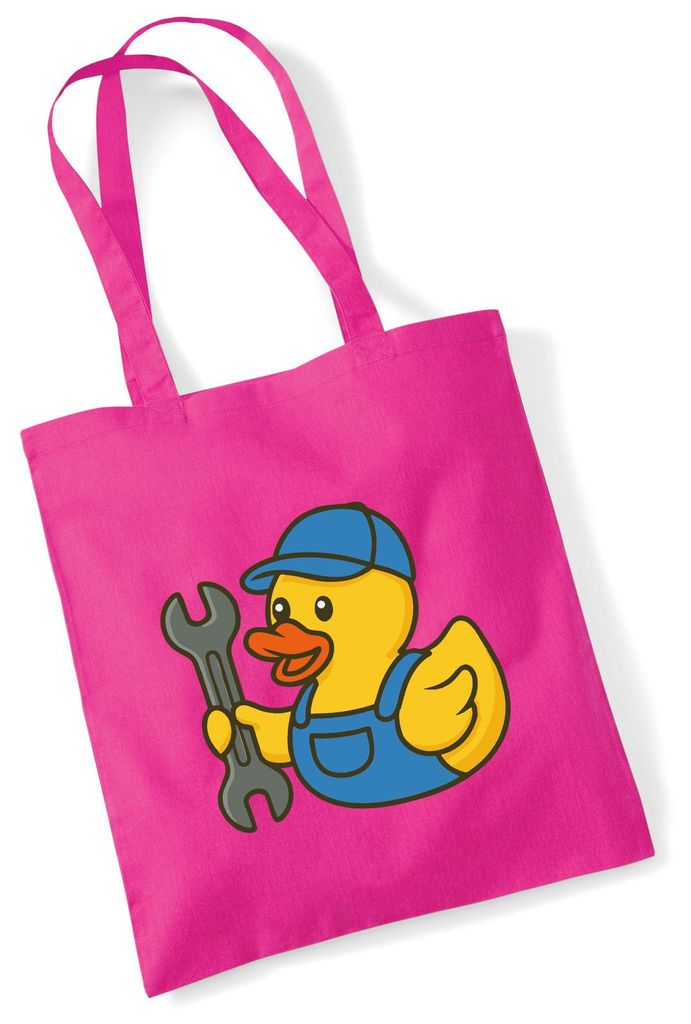 Huuraa Jutebeutel Quietscheente Mechatronik Comic Gummiente 10 Liter Fuchsia Baumwolle Tasche Geschenkidee