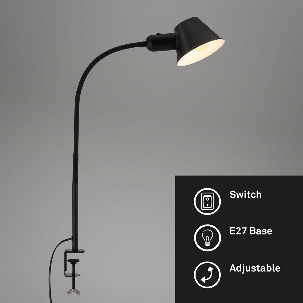 Briloner Leuchten BRELLO Klemmleuchte Flexible Einstellung Ø14 cm 10W E27 max. 10 Watt schwarz