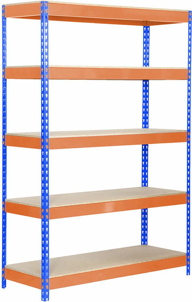 PROREGAL Schwerlastregal WOOD YETI LIGHT FIVE | HxBxT 200x120x60cm | Fachlast 300kg | Blau-Orange