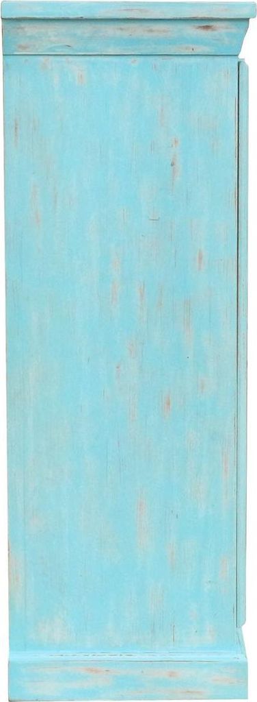 Indische Kommode kleiner Schrank aus Mangoholz mit Schnitzerei Orientale Einrichtung Blau Blauwash 107cm