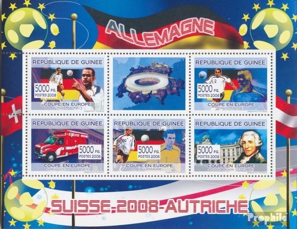 Briefmarken Guinea 2008 Mi 5346-5350 Kleinbogen (kompl. Ausgabe) postfrisch Deutsche Fußballspieler, Joseph Haydn