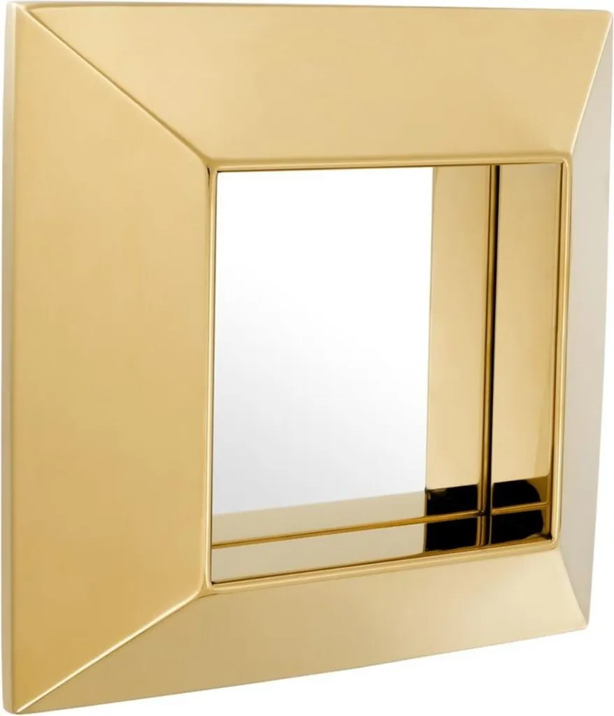 Miroir Mural Design Carré en Acier Inox Doré 31cm - Décoration Murale Chic