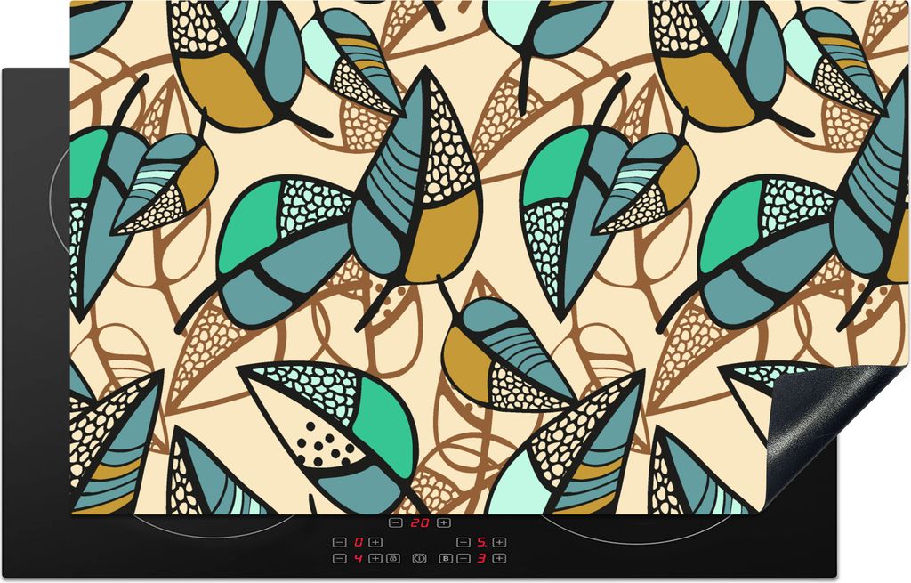 KitchenYeah Herdabdeckplatte Blätter - Bohème - Natur - Muster , 83x51cm, Küche Deko, Glaskeramikfeld Herdabdeckung, Abdeckplatte fùr Kochfeld