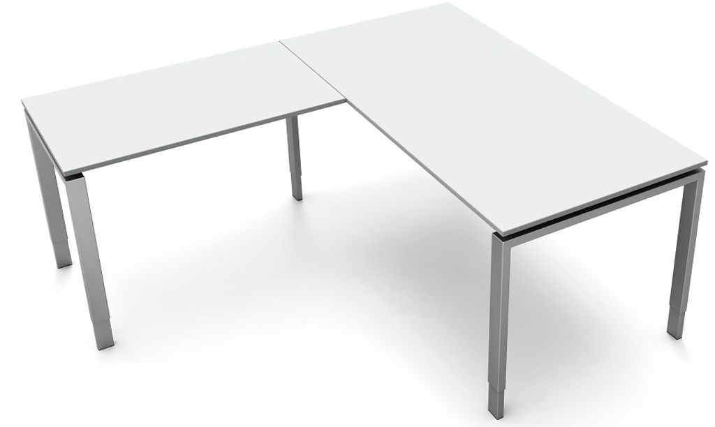 Kerkmann Schreibtisch 4139 Form 5 160x80x68-82 cm Vierfuß-Gestell höhenverstellbar mit Anbautisch Lichtgrau