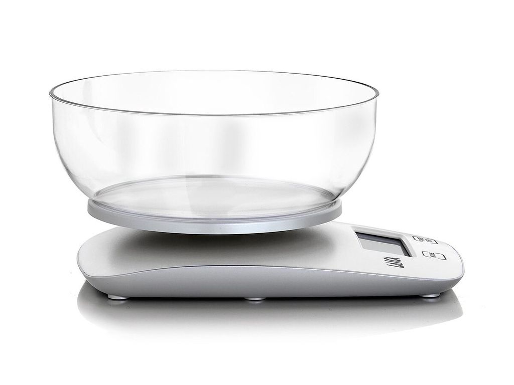 Laica KS1060 Küchenwaage Digital mit Schüssel of Großes Fassungsvermögen, LCD-Display, Tara-Funktion, Max. Gewicht 5 kg