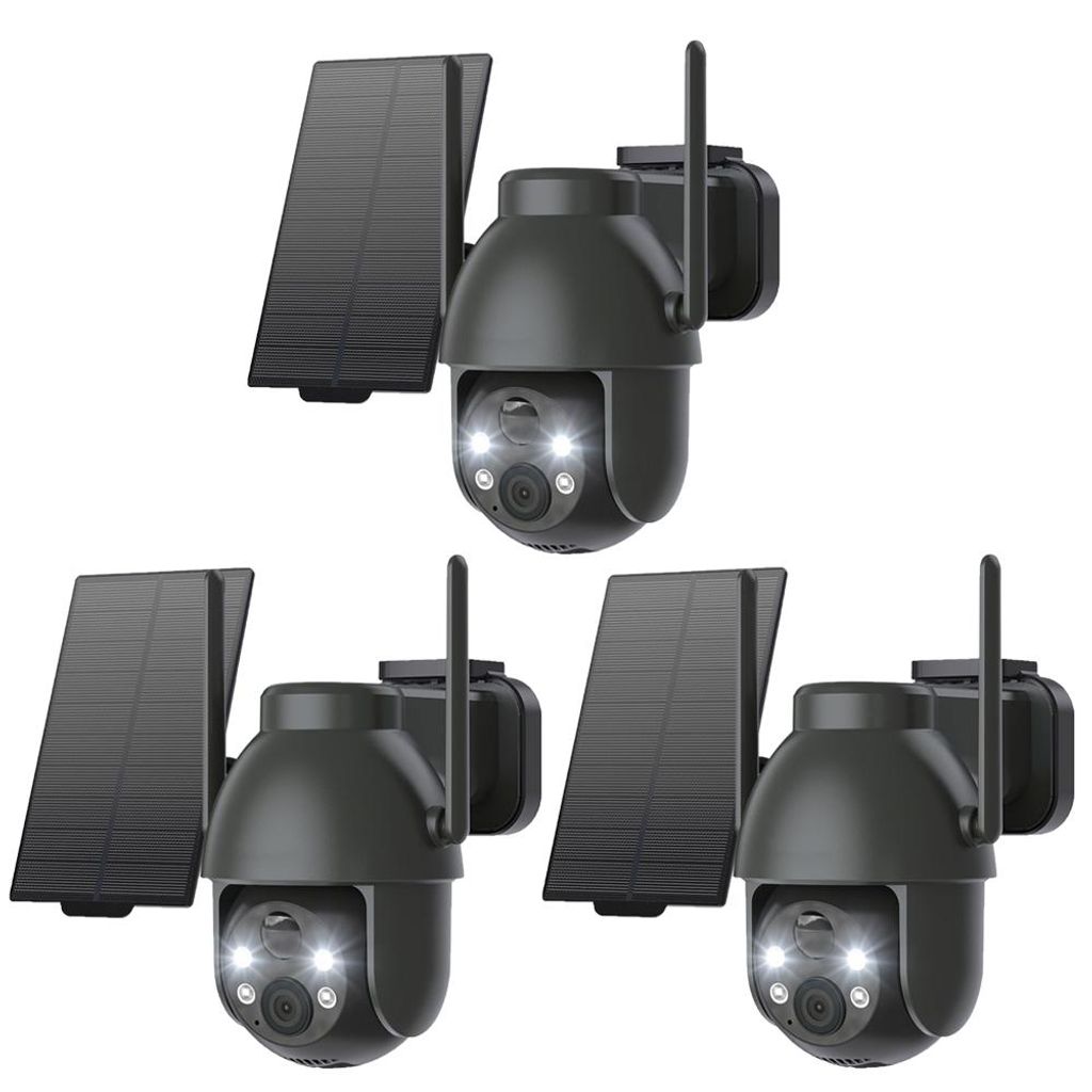 3 Stück 2K Überwachungskamera Aussen Akku 360°PTZ WLAN Kamera mit Farbnachtsicht solar Kamera Überwachung außen PIR Bewegungsmelder 2-Wege-Aud...