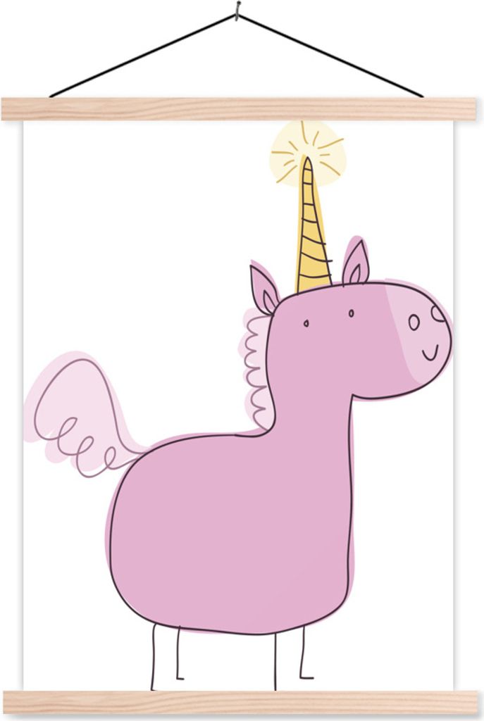 MuchoWow Textilposter Eine Illustration eines rosa Einhorns - Mädchen - Kinder - Kinder 60x80 cm mit holzfarbenen Rahmen - Wandbild