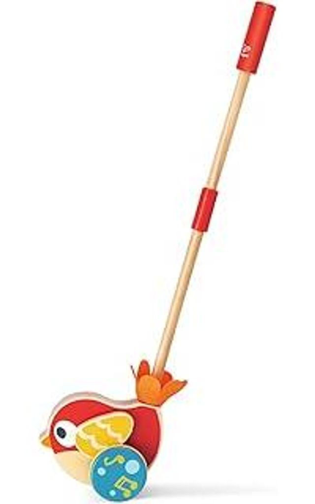 Hape Schiebevogel Lilly - Zieh- und Schiebespielzeug mit Musik, Lauflern-Spielzeug aus Holz, für Kleinkinder mit abnehmbarem Stab, Förderung Moto...