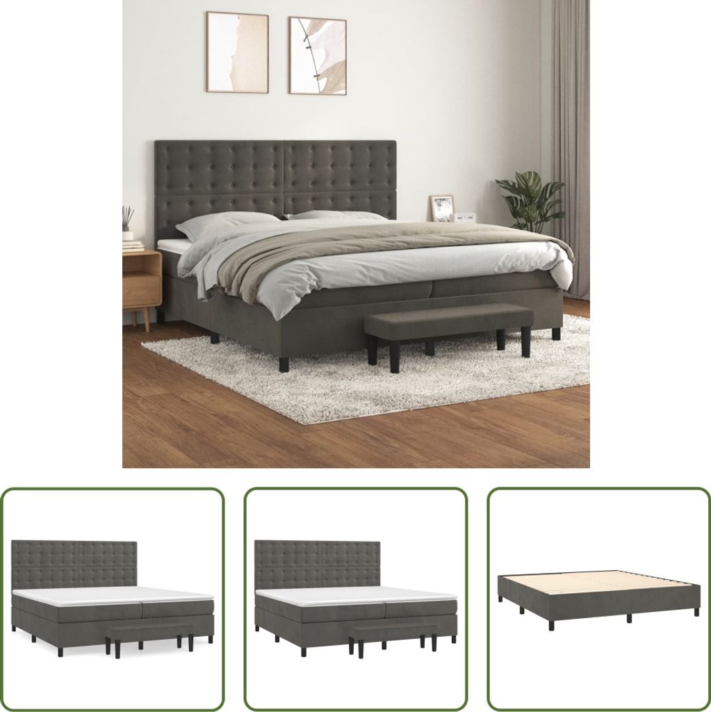 The Living Store Boxspringbett mit Matratze Dunkelgrau 200x200 cm Samt