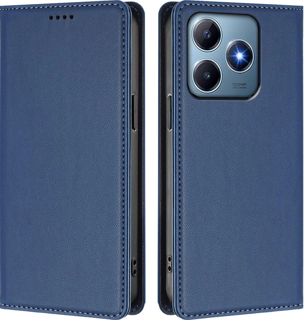 Custodia Realme C63 4G Flip Cover Blu Scuro in Pelle PU Antiurto