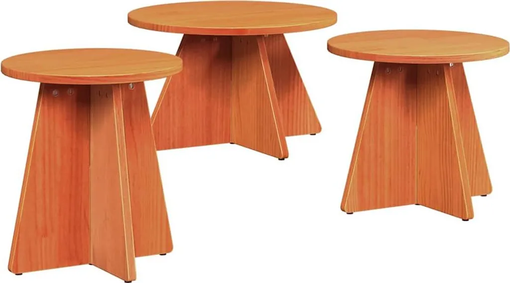 vidaXL Set 3 Tavolini da Salotto Rustici Marrone Cera Pino Massello