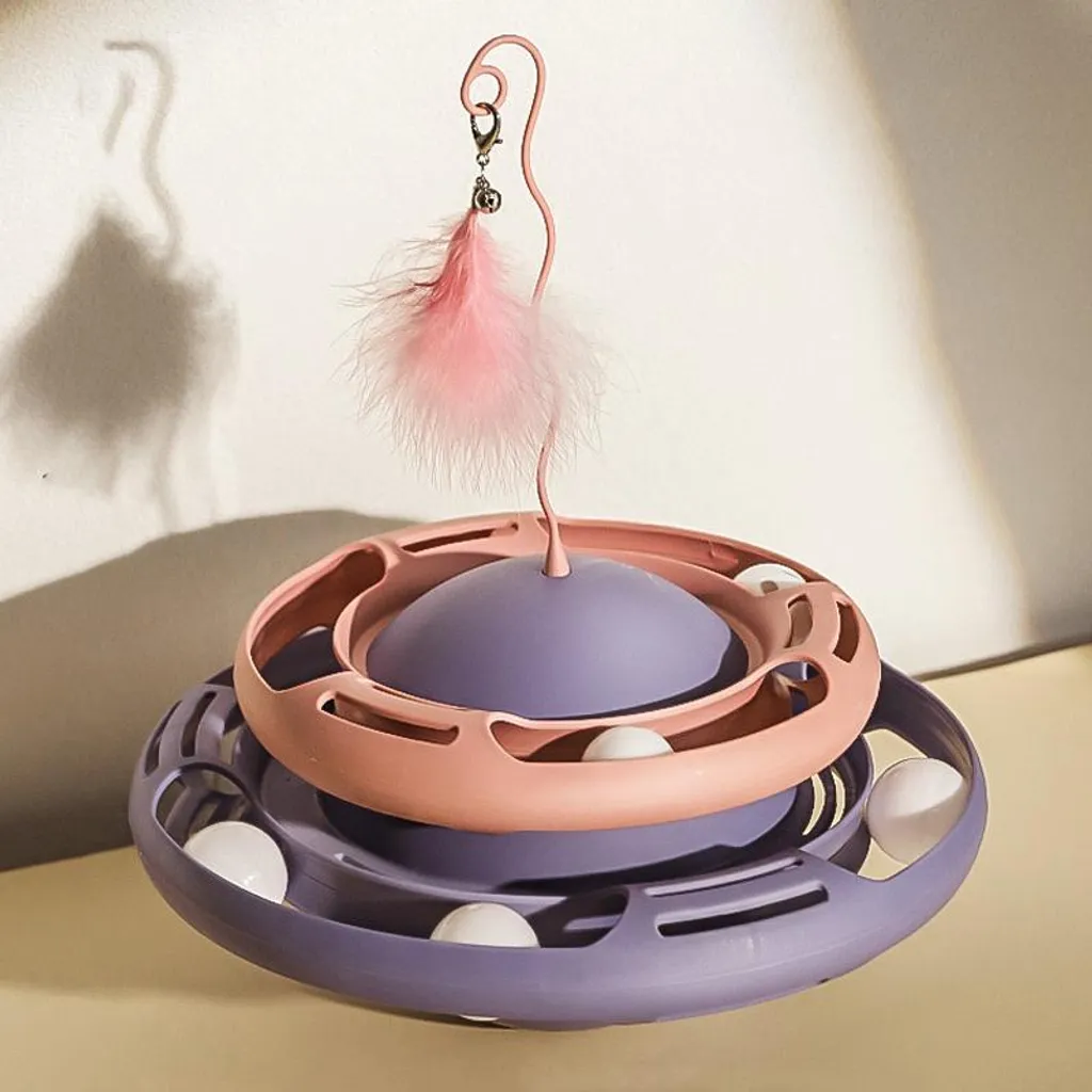 Jouet pour chat interactif circulaire avec plumes et design bicolore