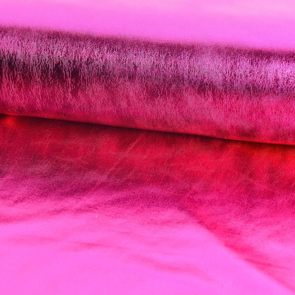 Metallic-Stoff Meterware Foliendruck mit Stretch pink 1,5m