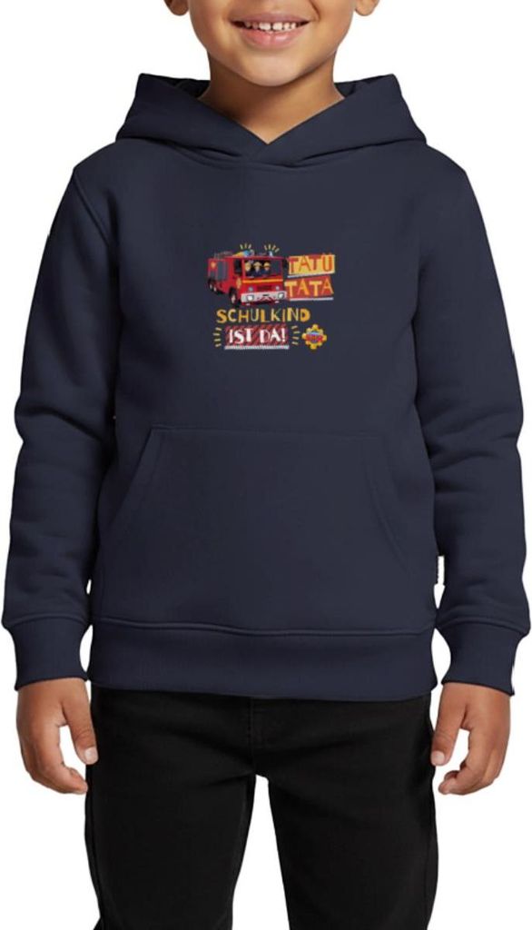 Spreadshirt Feuerwehrmann Sam Tatü Tata Schulkind Ist Da Kinder Premium Hoodie, 146/152 (10 Jahre), Navy