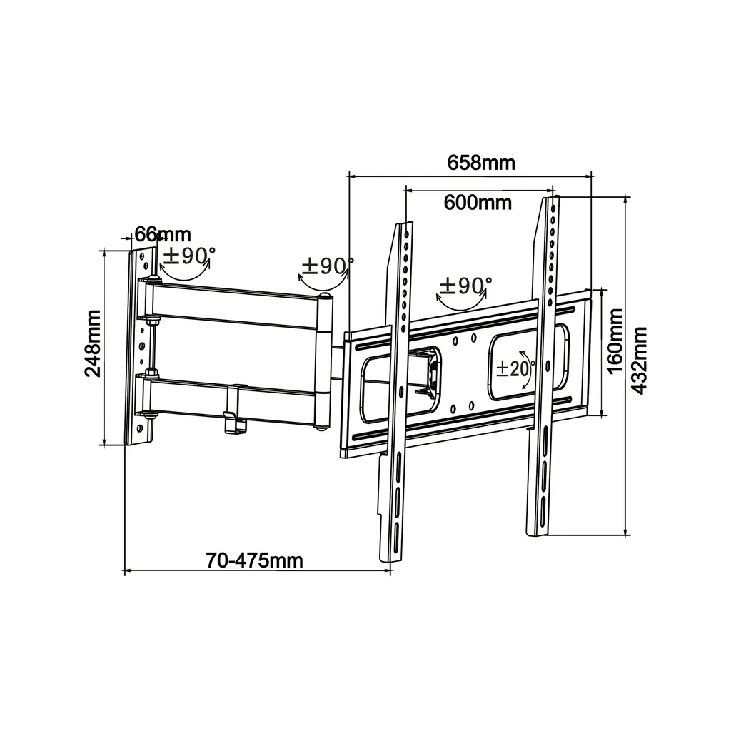 Support TV LCD 40 - 65 pouces UPA36-463 noir - Fixation murale robuste - 4