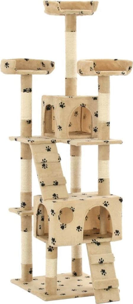 Katzen-Kratzbaum mit Sisal-Säulen 170 cm Beige Pfoten-Aufdruck
