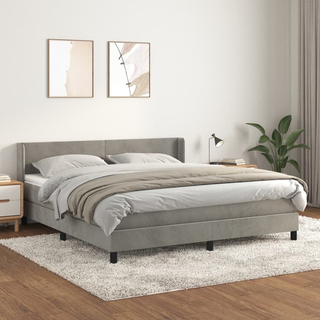 The Living Store Boxspringbett mit Matratze Hellgrau 180x200 cm Samt