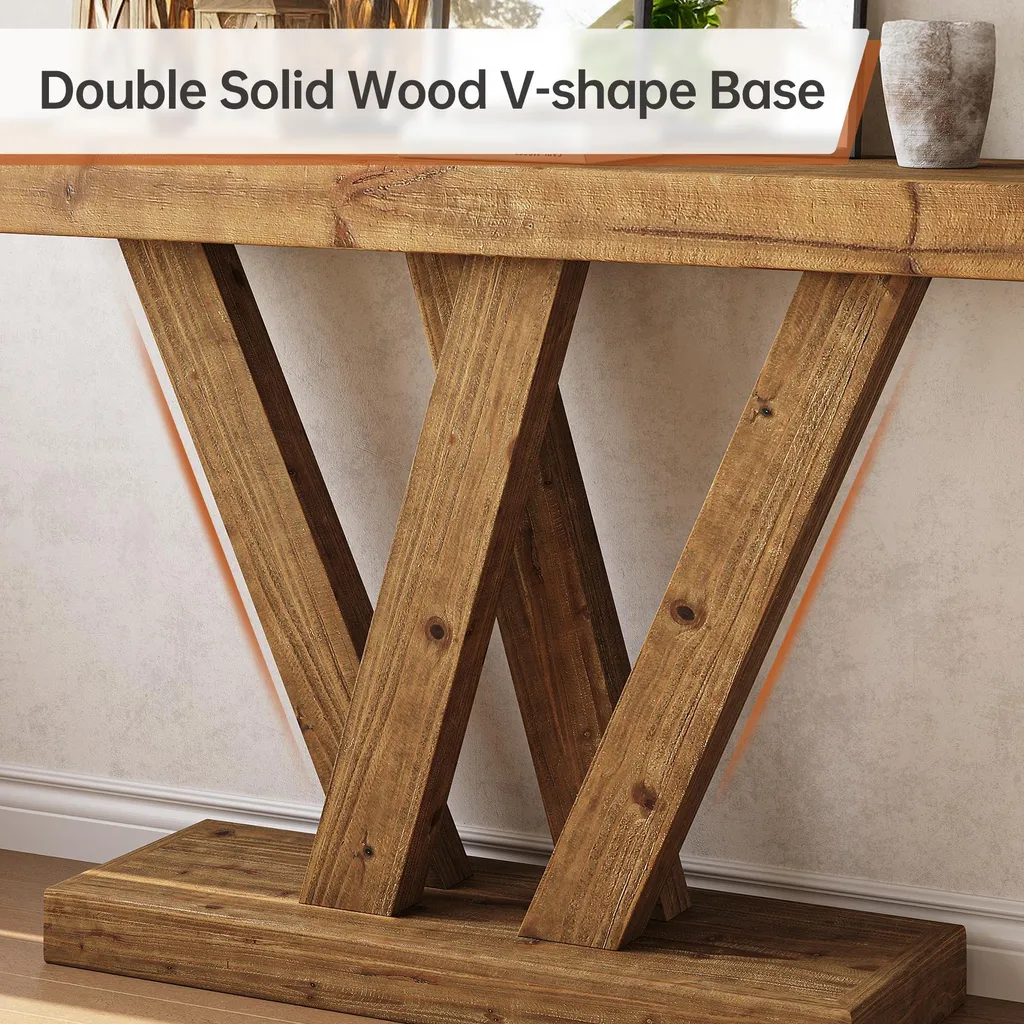 Tribesigns Table Console en Bois Massif 120cm avec Double Base en V - 6