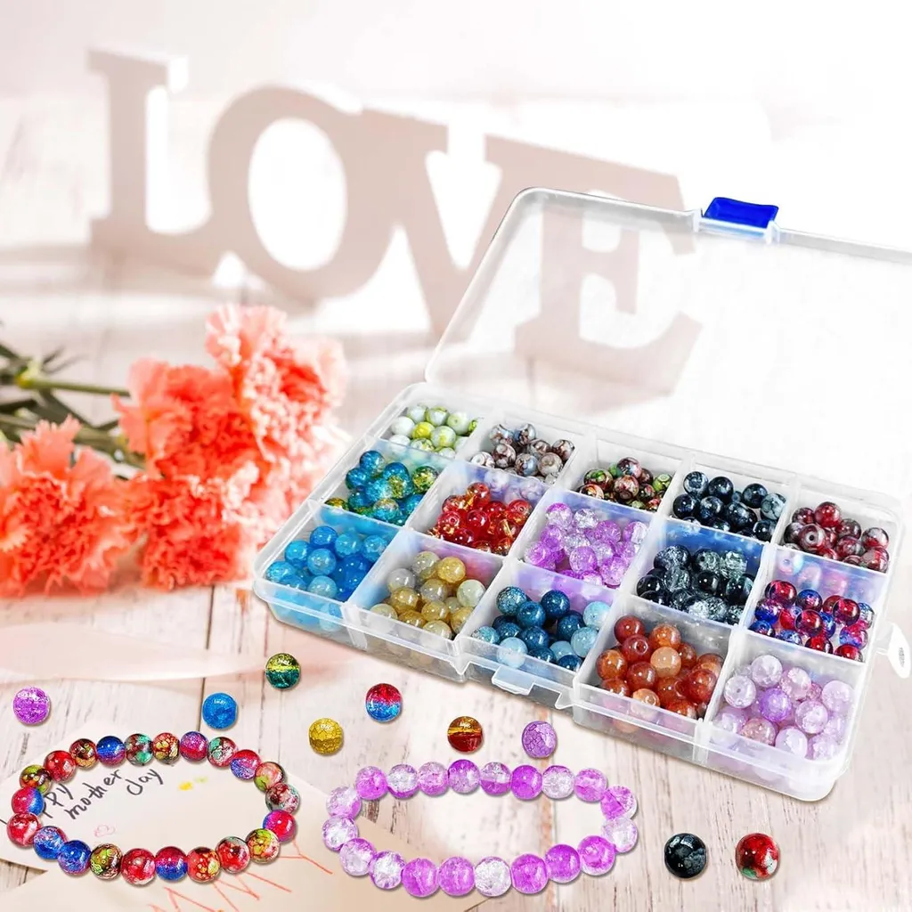 Kit perles naturelles 300 pièces et fil robuste pour bracelets fait main