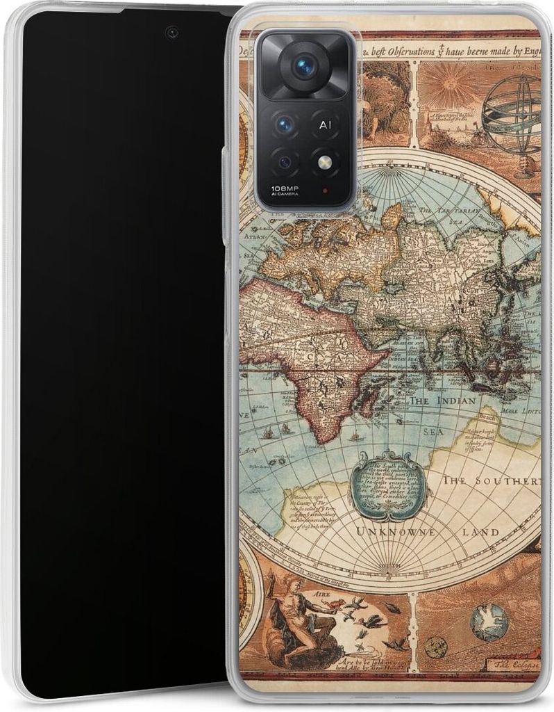 DeinDesign Slim Hülle für Xiaomi Redmi Note 11 Pro 4G Silikon Case Ultra Dünn Handyhülle Landkarte Vintage Weltkarte